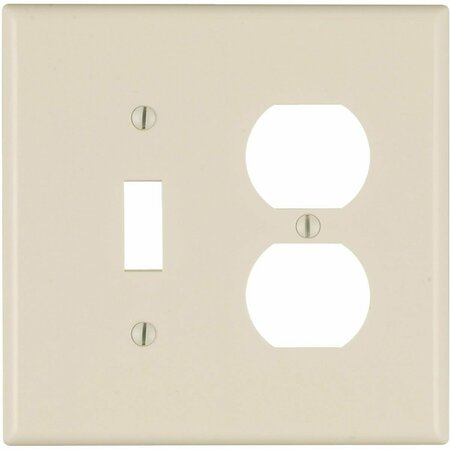 LEVITON Mid-Way 2-Gang Thermoset Single Toggle/Duplex Outlet Wall Plate, Light Almond 005-80505-00T
